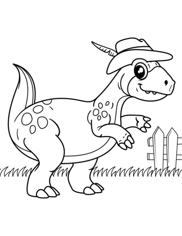 Dinosaur Wearing Cowboy Hat Coloring Page